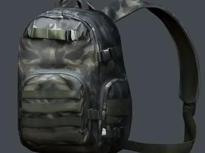 Backpack military combat Black baggage bag luggage Low-poly 3D model 2