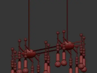TALISMAN modern chandelier with beads and metal rods 3D model