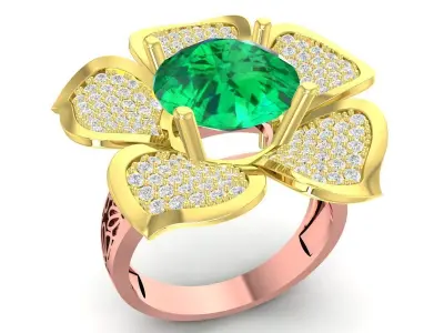 Elegant Five Petal Flower Gemstone Ring 3538 3D print model