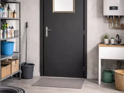 Matte Black Utility Door with Rectangular Frosted Glass Low-poly 3D model