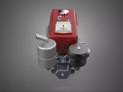 RED SINGLE CYLINDER DIESEL ENGINE MACHINE ELECTRIC STARTER MOTOR 3D model