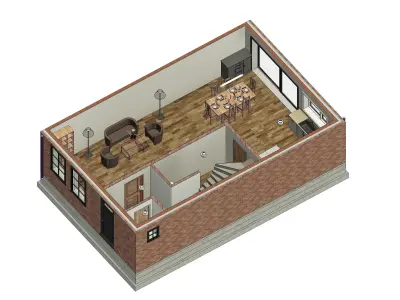 Half-open house with 3 bedrooms - 3D model 3D model