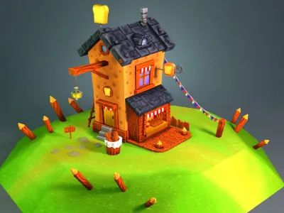 Hand Painted Stylized Bakery  Low-poly 3D model
