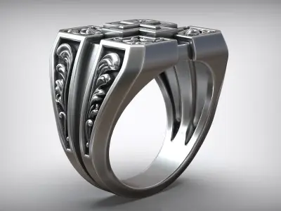 Square Cross Pattern Silver Signet 3D print model
