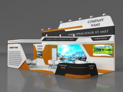Booth Exhibition Stand Stall 5x10m Height 500 cm 3 Side Open 3D model
