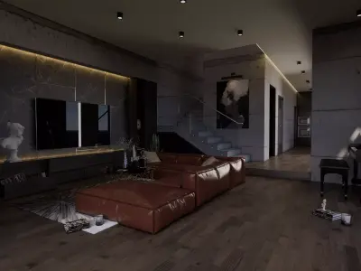 Living Room Modern Industrial  Low-poly 3D model