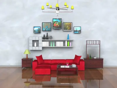 Sofa Wall Low-poly 3D model