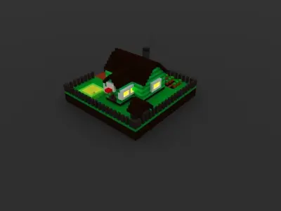 Voxel village house Free low-poly 3D model