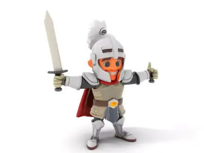 Charming Knight Rigged and Animated Character Model for Games Low-poly 3D model