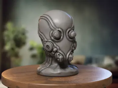 Robot Skull Headphone Stand  Cyborg Headset Stand  3D print model