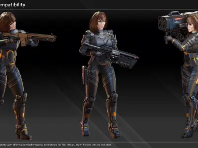 Scifi Soldier Scarlet Low-poly 3D model