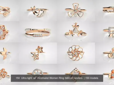 150  Ultra light  wt  minimalist Women Ring 3dm stl renders  3D Model Pack