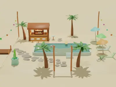 Summer Pool Pack Low-poly 3D model