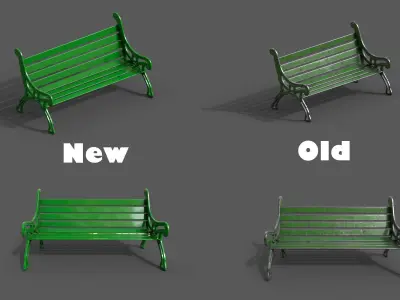 Street Bench Pack 8 Low-poly 3D model