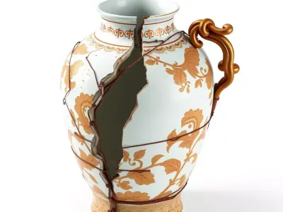 Broken Decorative Gold Patterned Vase Low-poly 3D model