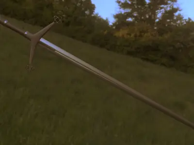 sword 3D model in middle of field at night 3D model
