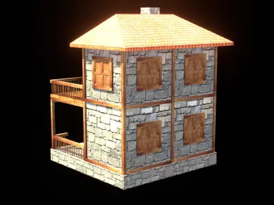 medieval house low poly village town residential house  108 Low-poly 3D model