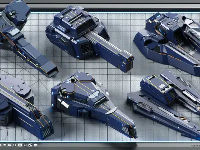 Sci-Fi Hard Surface SPACESHIP KITBASH 350 DETAILS 3D model