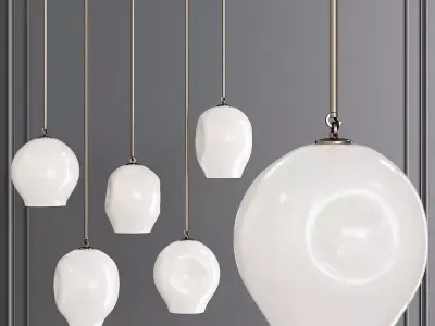 Large Bubble Pendant Vintage Brass and White Glass 3D model