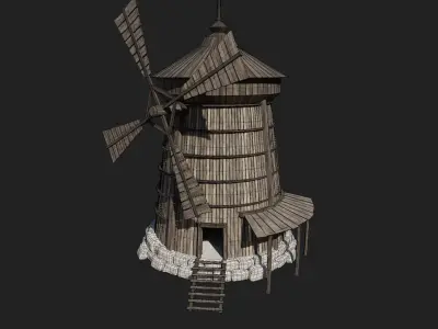 MEDIEVAL MILL WINDMILL WATERMILL FANTASY BUILDING COLLECTION Low-poly 3D model