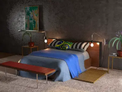 laos Bedroom Scene 3D model