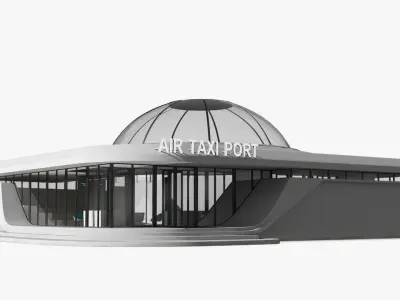  Urban Air Port with Futuristic Flying Vehicle 