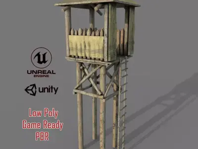 Medieval Wooden Tower Low-poly 3D model