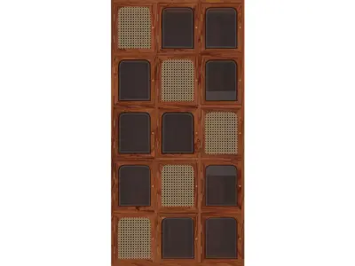 Luxury Solid Wood Cabinet with Rattan Mesh Doors 3D model