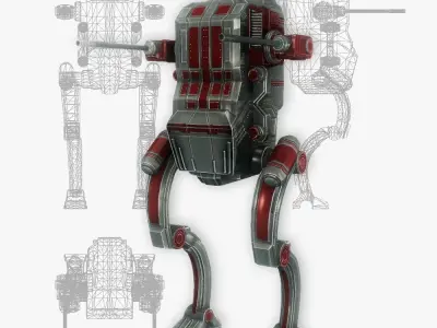 Sci-fi robot animated low poly Low-poly 3D model