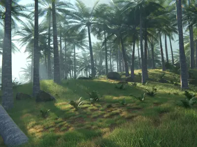Tropical Palm Forest Environment with Realistic Coconut Trees 3D model