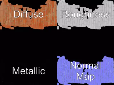 Rustic Brick Wall model pack Low-poly 3D model 2