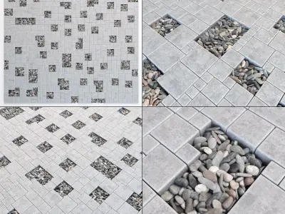Paving square stone pebble n1 3D model