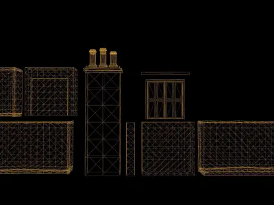 Wall Set Low Poly Game Ready of cabinets and drawers Low-poly 3D model