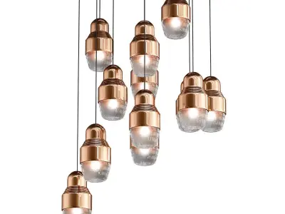 fedora copper and glass pendant lights hanging from ceiling 3D model