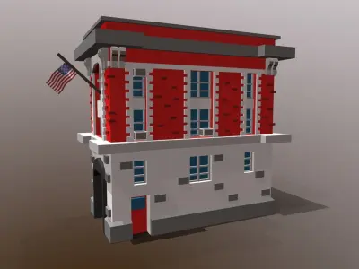 Fire Station Low Poly Low-poly 3D model
