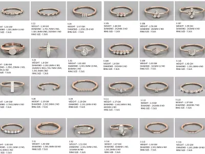 400  Minimalist Light Weigt Diamond rings collection 3D print model