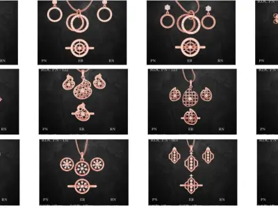 25 Pendant Earrings set 3dm stl 3 view renders  3D print model