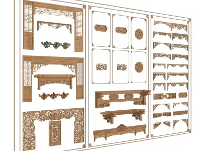 3D model of Chinese-style carved doors and windows 3D model