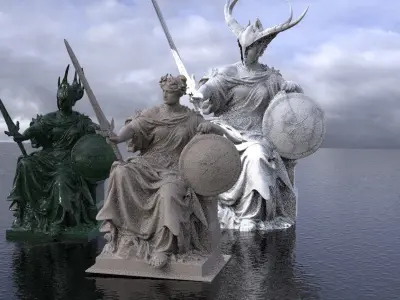 Britannia Statue 3 versions 3D model