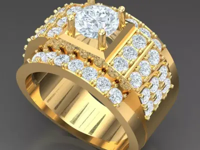 Light Gold Diamond Men Ring 2MR034 3D model