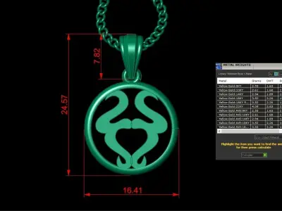 Circle Taurus Light Gold Pendant Version 6 3D print model