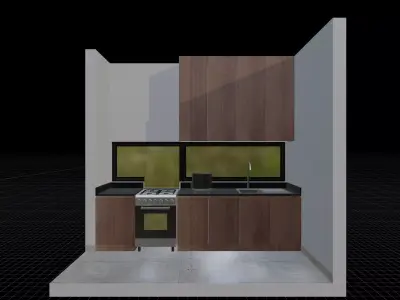 Walnut And Black Isometric Kitchen 3D model