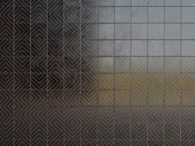 Modern Glossy Black Concentric Square Tiles PBR Seamless Texture