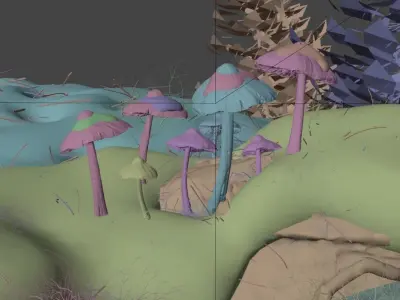Mushrooms in Snow Low-poly 3D model