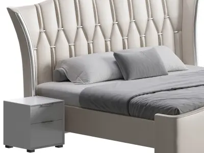 Modern Off-White Upholstered Tufted King Bed 3D model