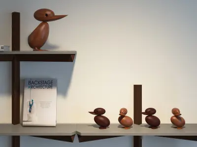 Wooden Duck and Duckling 3D model