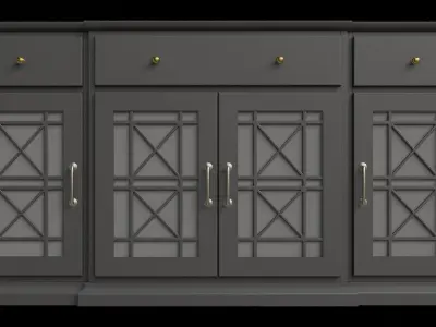 Transitional Fretwork 4 Door With 3 Drawers Sideboard 3D model