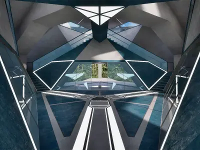 Sci-Fi brutalist buiding Low-poly 3D model