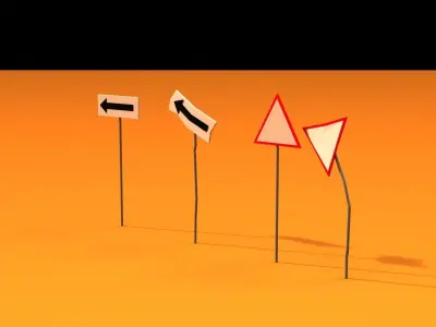 Post Apocalyptic Road Signs Low-poly 3D model