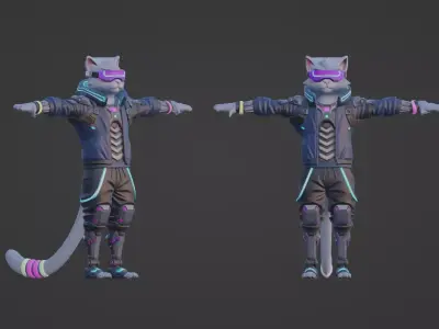 Cyberpunk Cat 3D Character Model For Unity3D And Unreal Ready   Low-poly 3D model